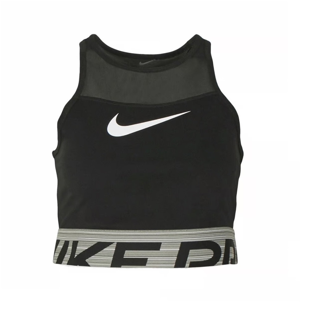 NIKE PRO DRI-FIT CROP TANK Black Mesh Size Small
